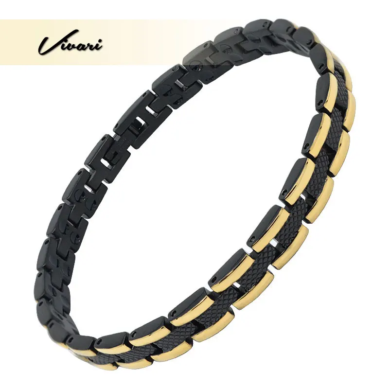 Магнитный элегантный черный и золотой браслет Vivari из нержавеющей стали с