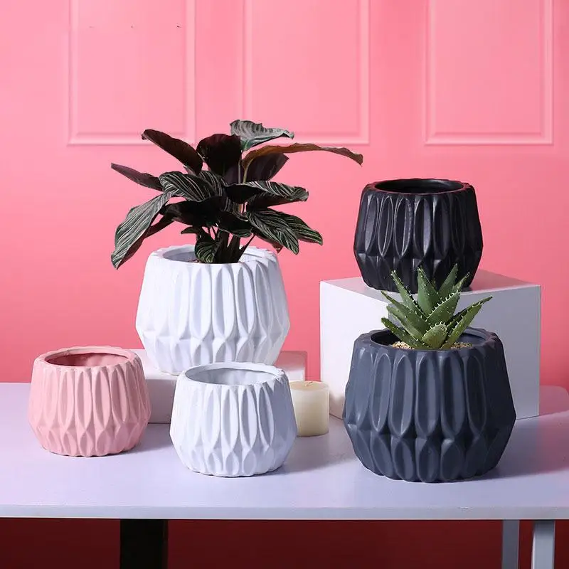 

Ceramics Flower Pot Creative Diamond Geometric Flowerpot Simple Succulent Plant Container Green Planters Bonsai Pots Home Decor