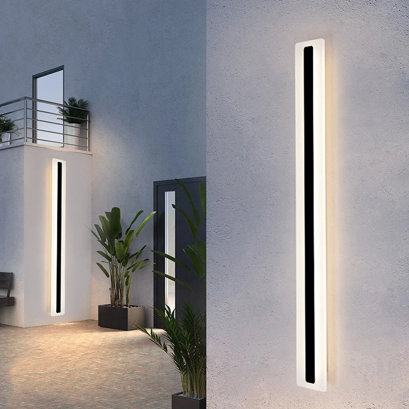 Luz de pared exterior impermeable, tira de luz de línea minimalista para porche IP65, candelabro para villa y jardín