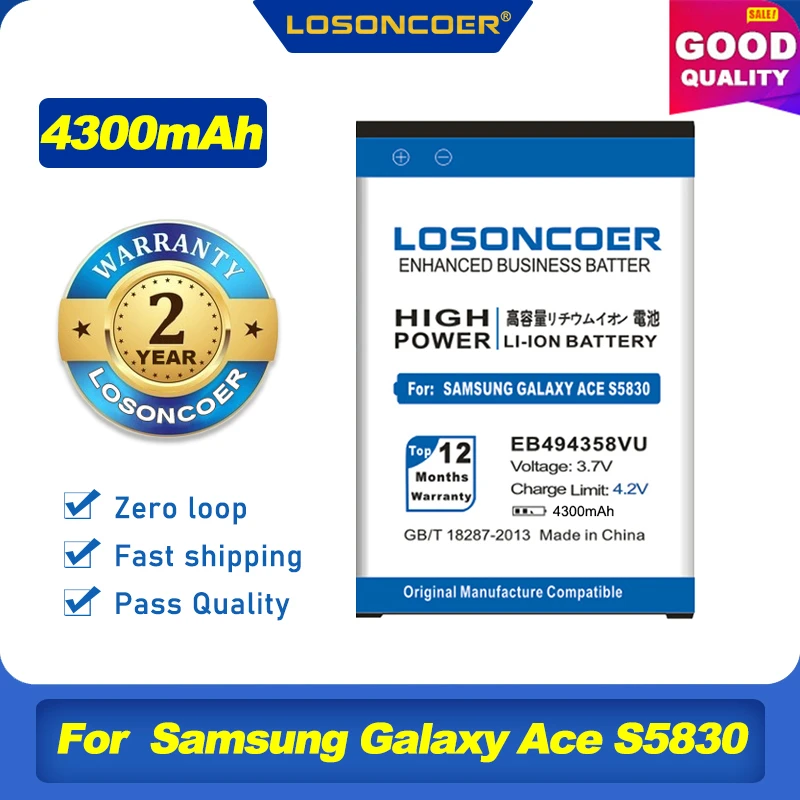 Аккумулятор EB494358VU 4300 мАч для Samsung Galaxy Ace S5830 S6802 B7510 I569 I579 I619 S5660 S5670 S5830I S5838 S6108 5830 S7510 -