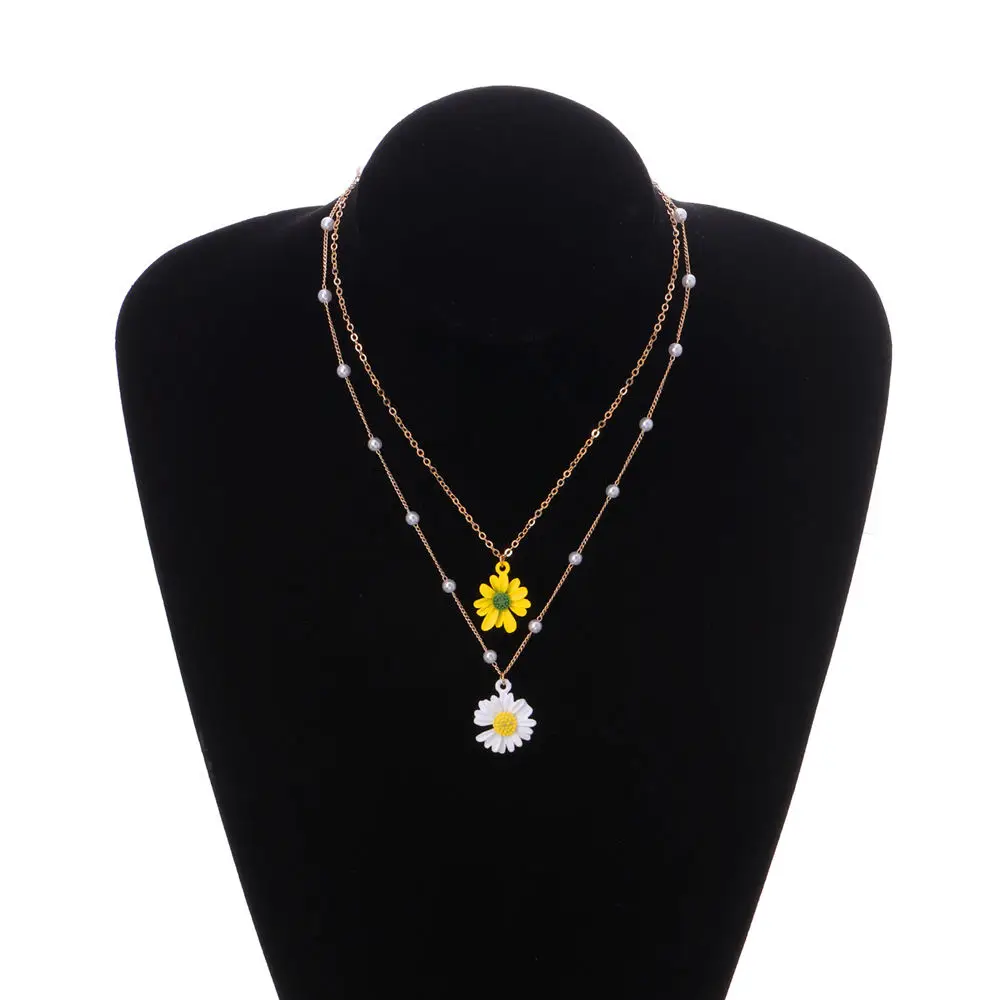 

SJME-7 Korean Cute Daisy Pendants Necklace For Women Boho Fahion Fresh Imitation Pearls Choker Clavicle Necklace Jewelry New