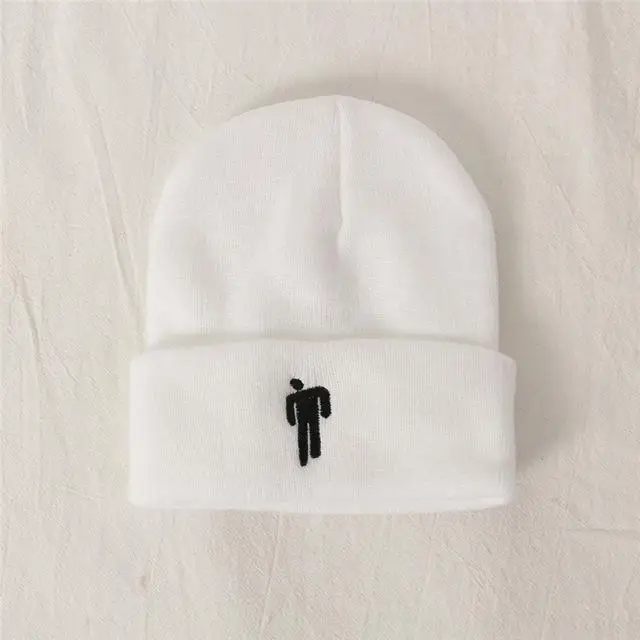 Billie Eilish Beanie цвета вязаная зимняя шапка однотонный хип-хоп трикотажный свитер шляпа костюм капитана аксессуар подарки теплая зима - Цвет: White