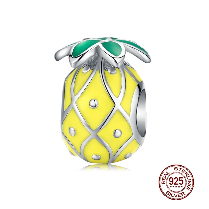 MOWIMO подлинные бриллиантовые серебряные бусины с тропическим ананасом желтые