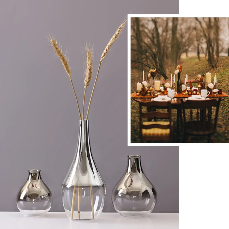 Стеклянная ваза для цветов в скандинавском стиле креативная Серебряная