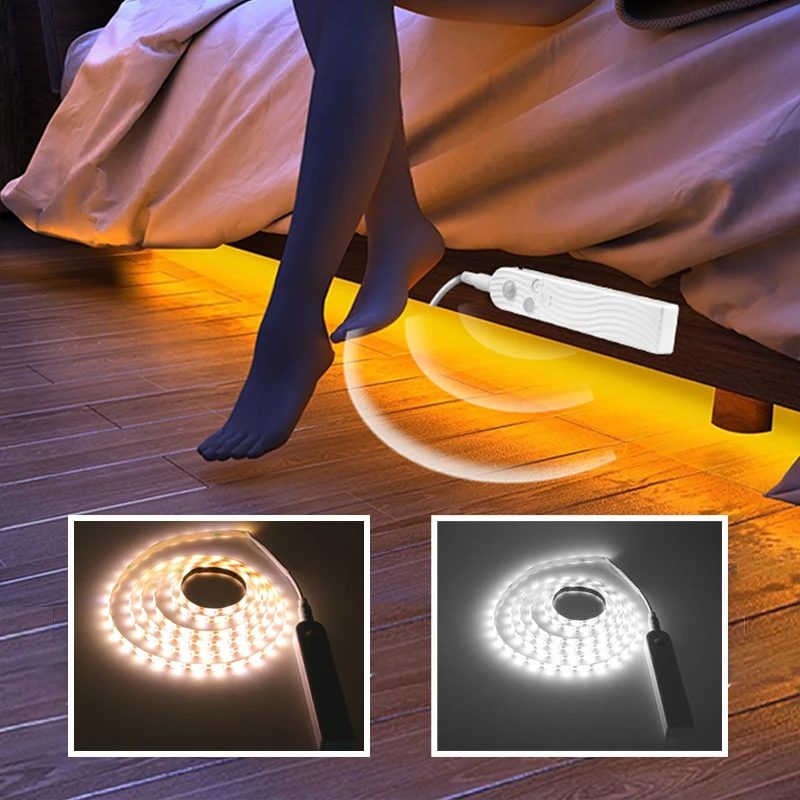 3 м 2 1 Сенсор светодиодный Ночной светильник под кроватью PIR детектор Управление