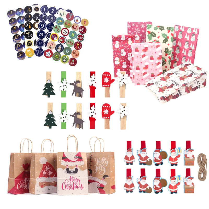 Рождественский Адвент-календарь на 24 дня наклейки из крафт-бумаги для подарков