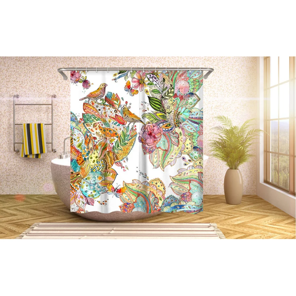 Красочные цветы птицы занавески для душа набор с 12 крючками Аксессуары ванной