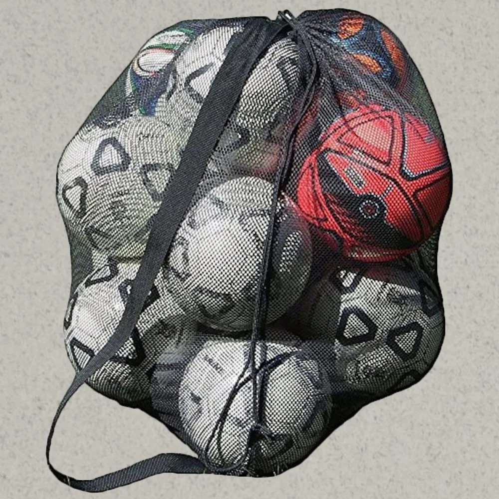 

Large Capacity Sports Bag Sling Shoulder Strap Soccer Basketball Mesh Net Bag Drawstring Storage Bag (Black)