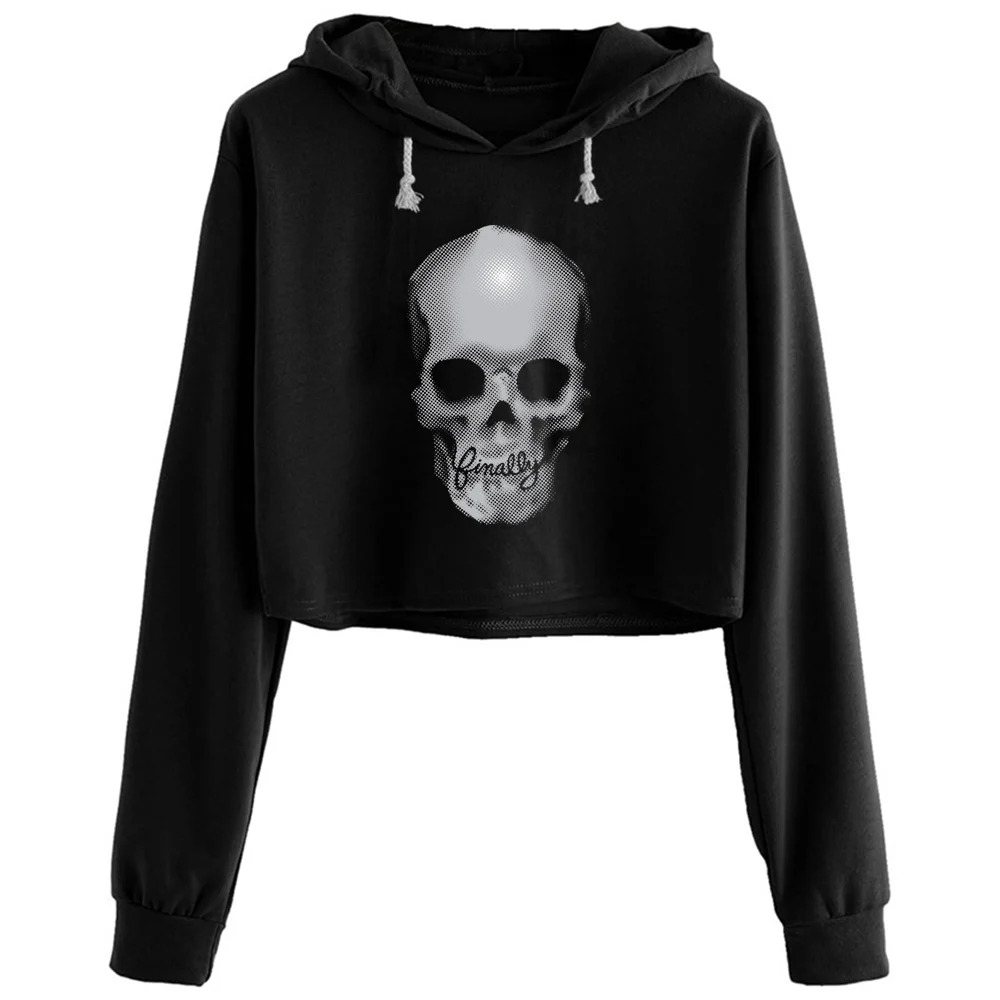 

Finally Skull Crop Hoodies Women Korean Y2k Kawaii Goth Pullover For Girls