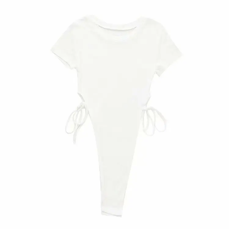 

XUXI Sexy High-waisted Short-sleeved T-shirt Women Small Round Neck Stretch Top Summer 2021 E2316