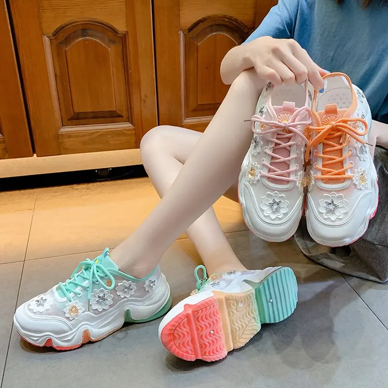

Mesh Hollow White Shoes Women's 2021 Summer New Mesh Shoes All-match Thick-soled Breathable Sports Casual Vulcanized Shoes