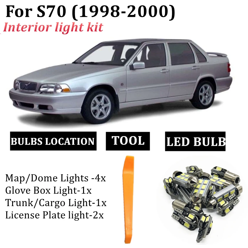 

8x Error Free Car LED bulb Interior Reading Dome Ceiling light kit For 1998 1999 2000 Volvo S70 sedan LS 874 car interior LED