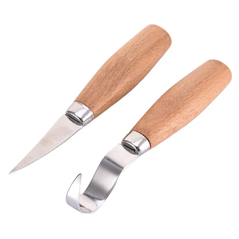 

2pcs/set Steel Woodcarving Cutter Woodwork Sculptural DIY Wood Handle Spoon Hook Knife for Beginners Art Craft Carving Tools