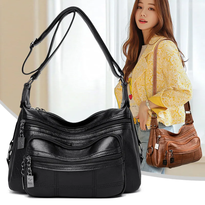 

Middle-aged and old bags, mother bags, women's 2021 new fashion soft leather shoulder messenger bag
