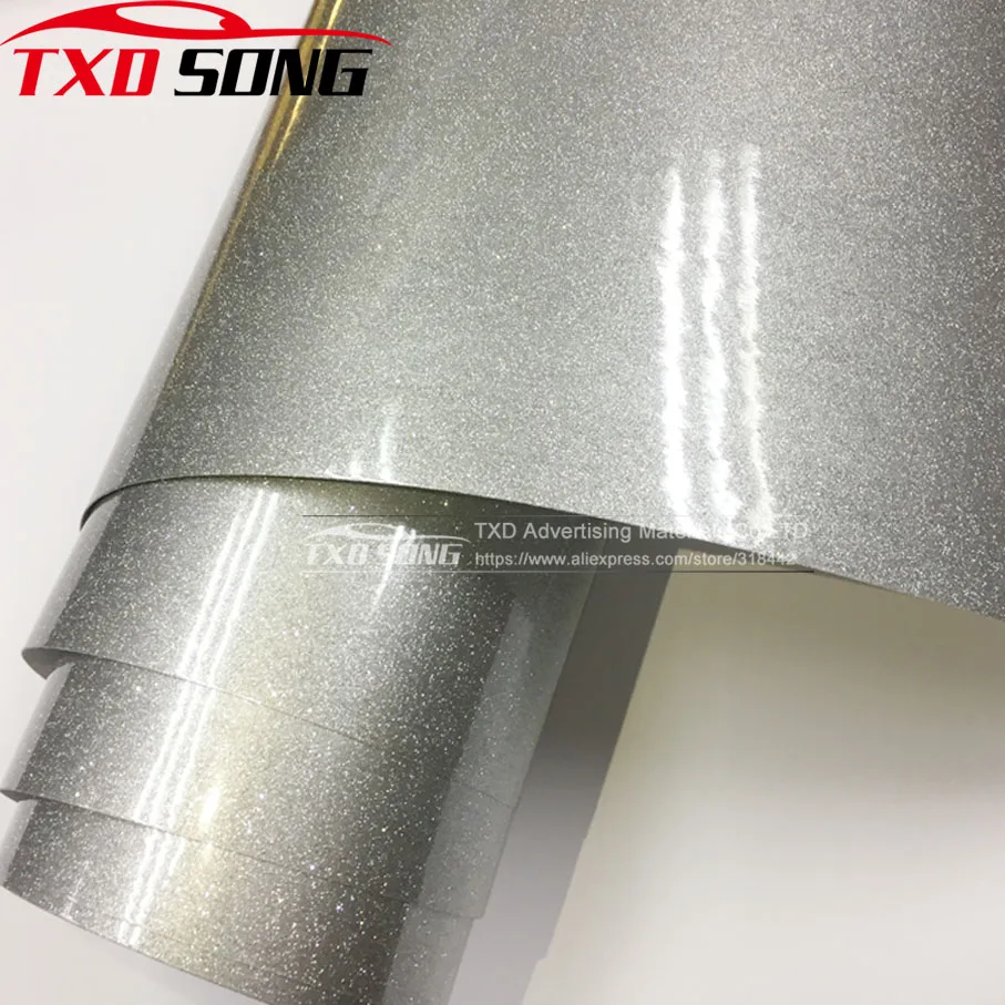

Premium car styling High glossy silver Diamond pearl glitter wrapping vinyl film Glossy silver diamond glitter car sticker