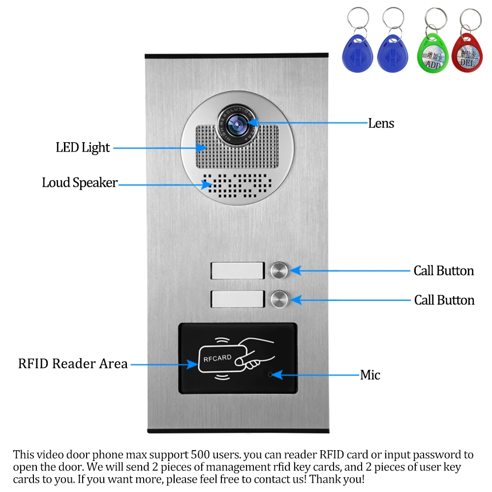 Видеодомофон TFT RFID 7 дюймов проводной дверной звонок цветной экран 25 мелодий |