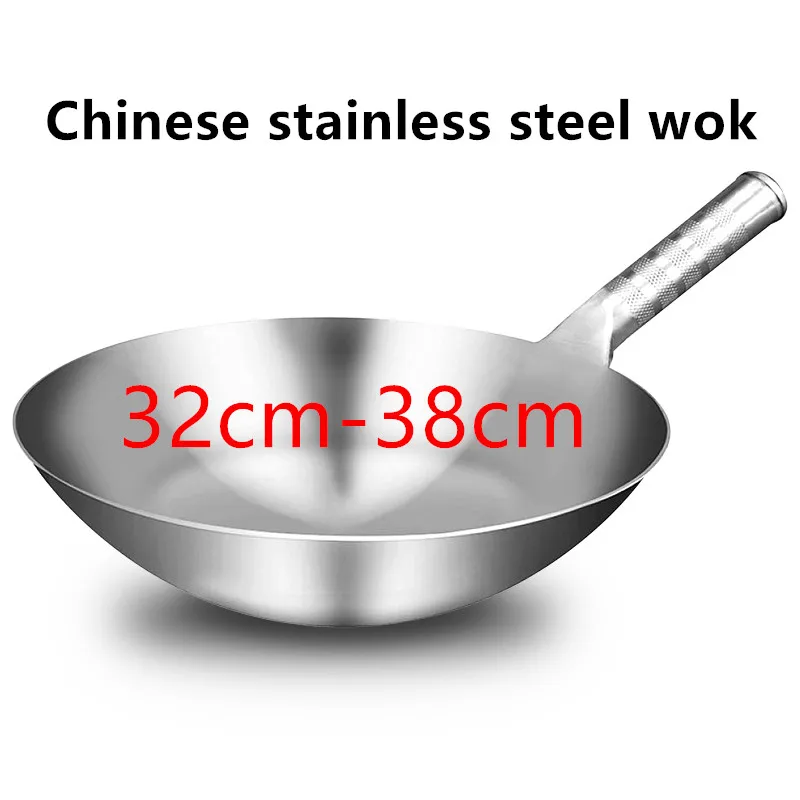 

Stainless Steel Wok High Quality Chinese Handmade Wok Traditional Non Stick Rusting Gas Wok Cooker Pan Cooking 1.8mm Thick