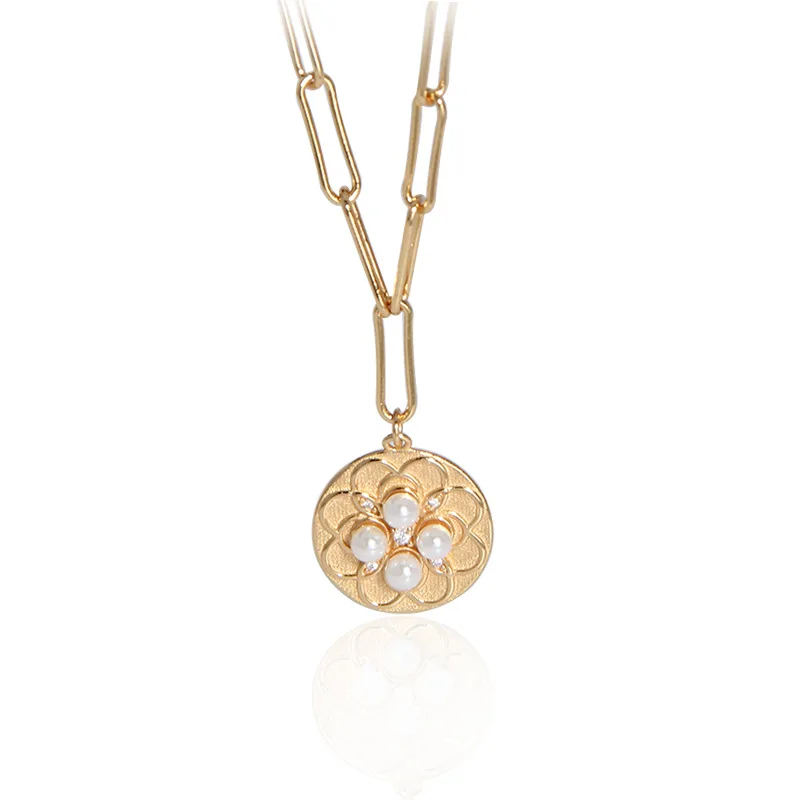 

Korean version ins minimalist design pearl flowers S925 sterling silver necklace women's chain