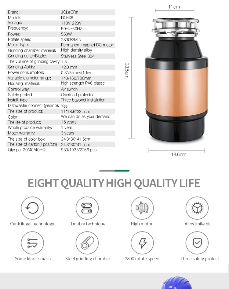 AC110-240V 800 Вт Мощность 1.5L производительность измельчения пищевых продуктов Дробилка Измельчитель отходов измельчитель пищевых отходов Точильщик 2800r/мин