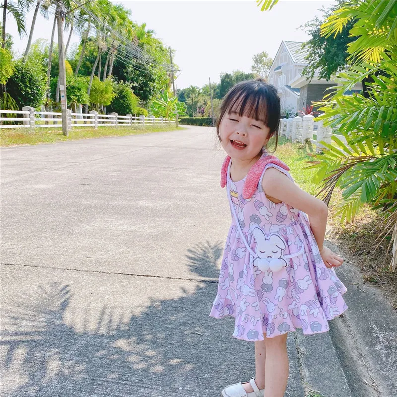 Одежда для маленьких девочек Милое летнее платье с кроликом Вечерние платья