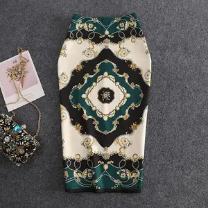 Юбка-карандаш Женская, до колен, с цветочным принтом, повседневная, лето размера плюс