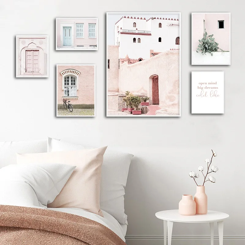 

Islamic Architecture Wall Art Canvas Painting Pink House Romantic Quotes Poster And Print Nordic Landscape Pictures Home Decor
