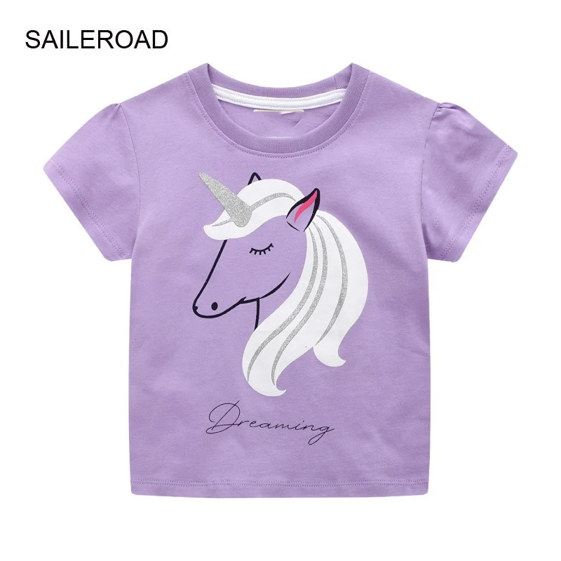 

SAILEROAD Summer Boys Clothes Short Sleeve Cotton T-shirt Cartoon Purple Unicorn Baby Tops Girls Infant Toddler Blouses T-shirt