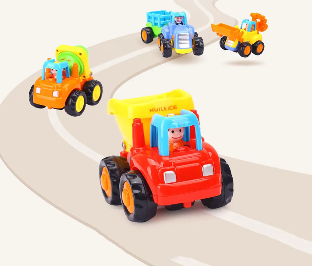 4pcs Friction Powered Car Toys Push And Go Construction Vehicles Cars Child Birthday Surprises For 1-3 Year Old Kids #C |