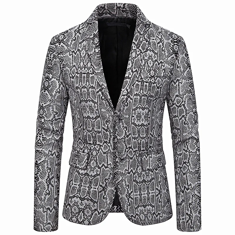 Slim Fit Для мужчин вечерние пиджак золотистого цвета со змеиным узором; однобортная куртка мужская обувь для ночного клуба Dj Rock Band Сценические костюмы для выступлений; танцевальная одежда