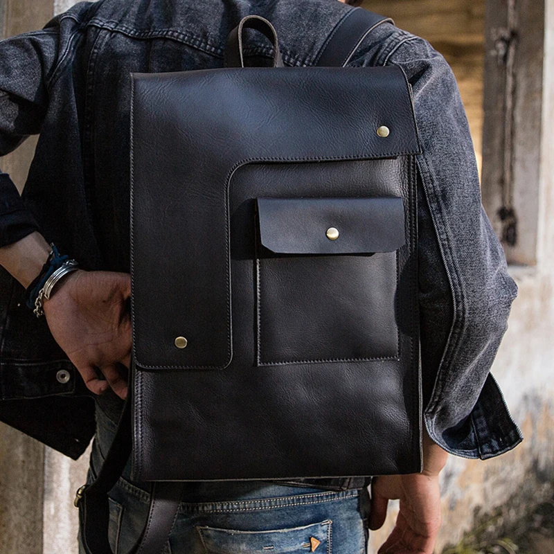 Мужской винтажный рюкзак из натуральной кожи с натуральным лицевым покрытием