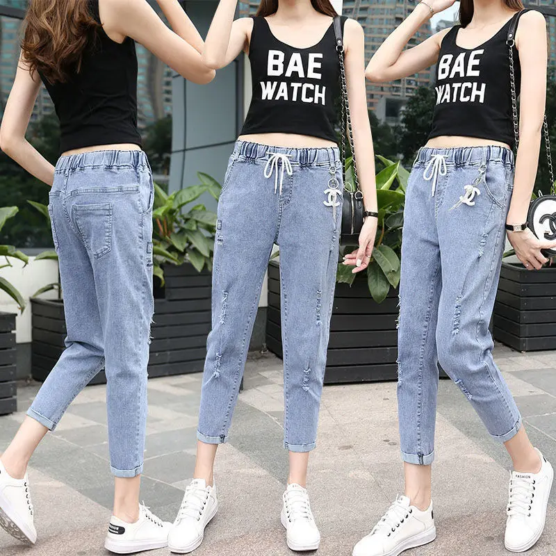 

[70-165kg] elastic waist jeans for women