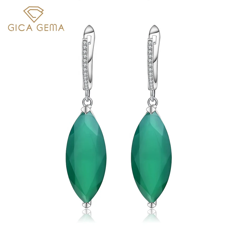 

GICA GEMA 925 Sterling Silver Drop Earrings For Women Natural Green Agate Gemstone Unusual Earrings Fashion Trend Fine Jewelry
