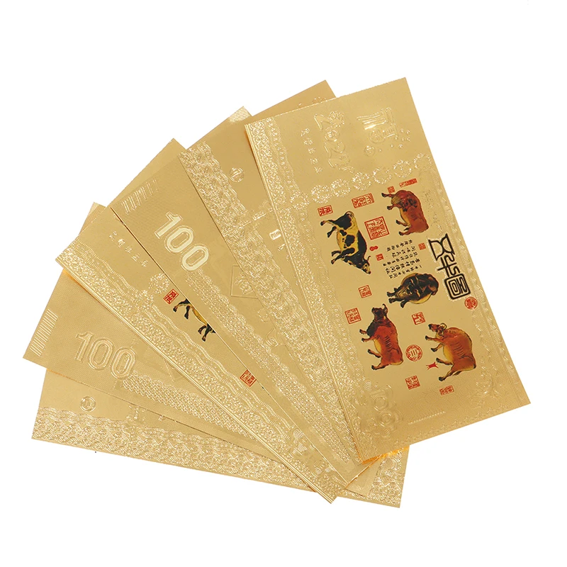

2pcs 2021 New Year Gold Foil Commemorative Note Ox Commemorative Coin