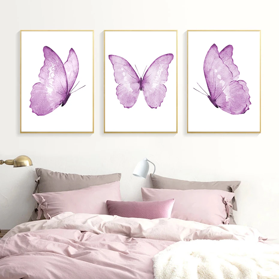 Фиолетовый абстрактный постер с изображением животных и бабочек художественный