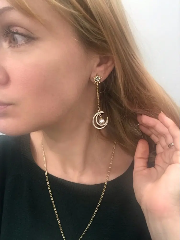 Звезда Луна Асимметричный Кристалл Длинные Капли Серьги Висячие женские