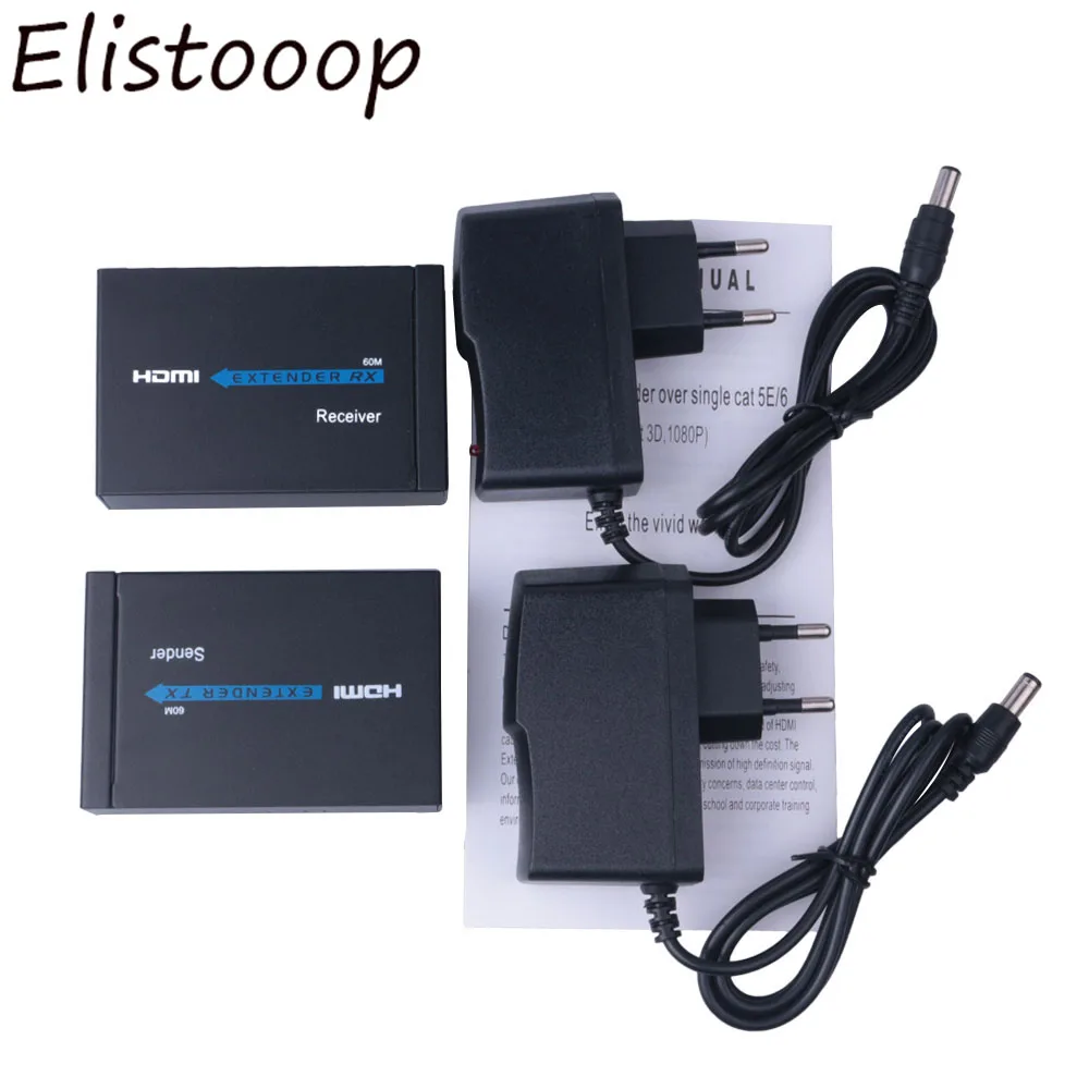 Новинка 1080p 3D HDMI передатчик приемник 60 м удлинитель через Cat 5e/6 RJ45 Ethernet конвертер US