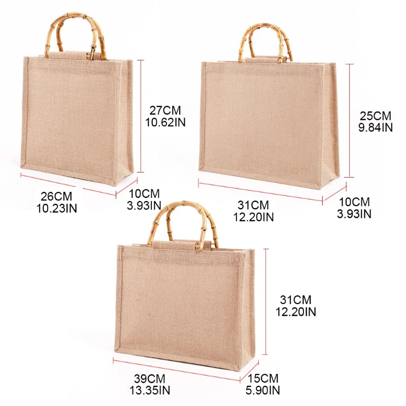 

Portable Burlap Jute Shopping Bag Handbag Bamboo Loop Handles Reusable Grocery Bags E56F
