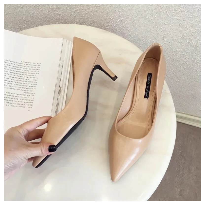 Beige Новинка; модные туфли из искусственной кожи на высоком каблуке; женские туфли-лодочки; Рабочая обувь с острым носком; женская обувь на шпильке; элегантные туфли-лодочки для свадебной вечеринки; Mujer - Цвет: Beige