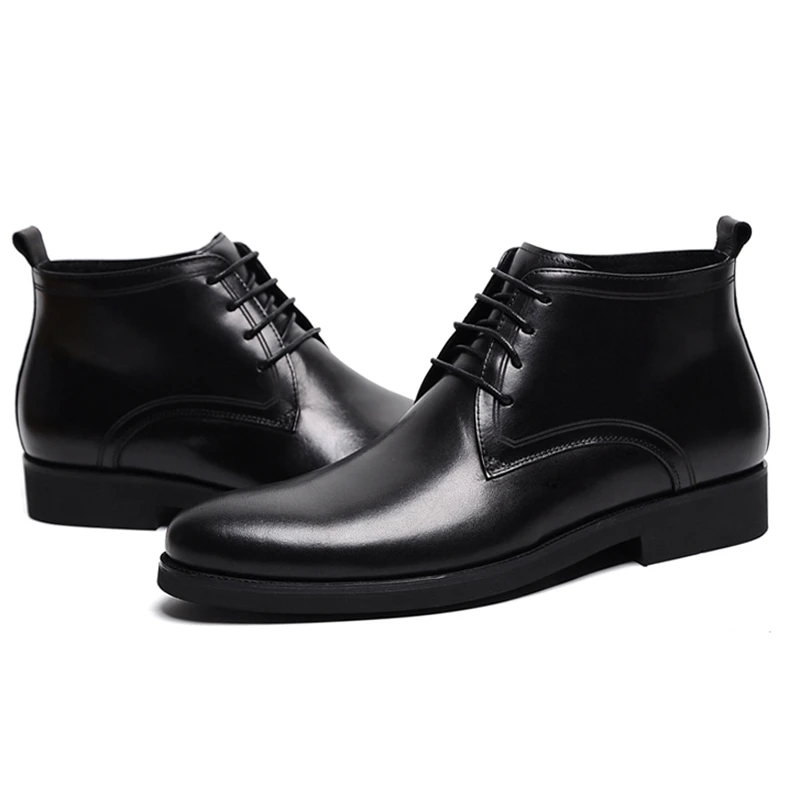 

New Arrival Genuine Leather Laces Man Formal Dress Ankle Boots Round Toe Heeled Handmade Men's Cowboy Riding Daily Shoes WF174