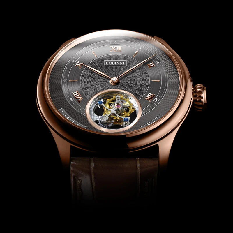 Роскошные мужские часы tourbillion автоматические наручные LOBINNI водонепроницаемые