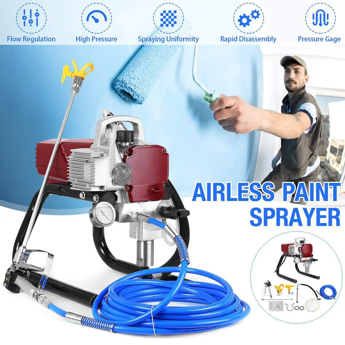 

RN RUINUO 1800W High-pressure Airless Spraying Gun Machine Professional Airless Spray Gun Paint Sprayer Painting Machine Tool
