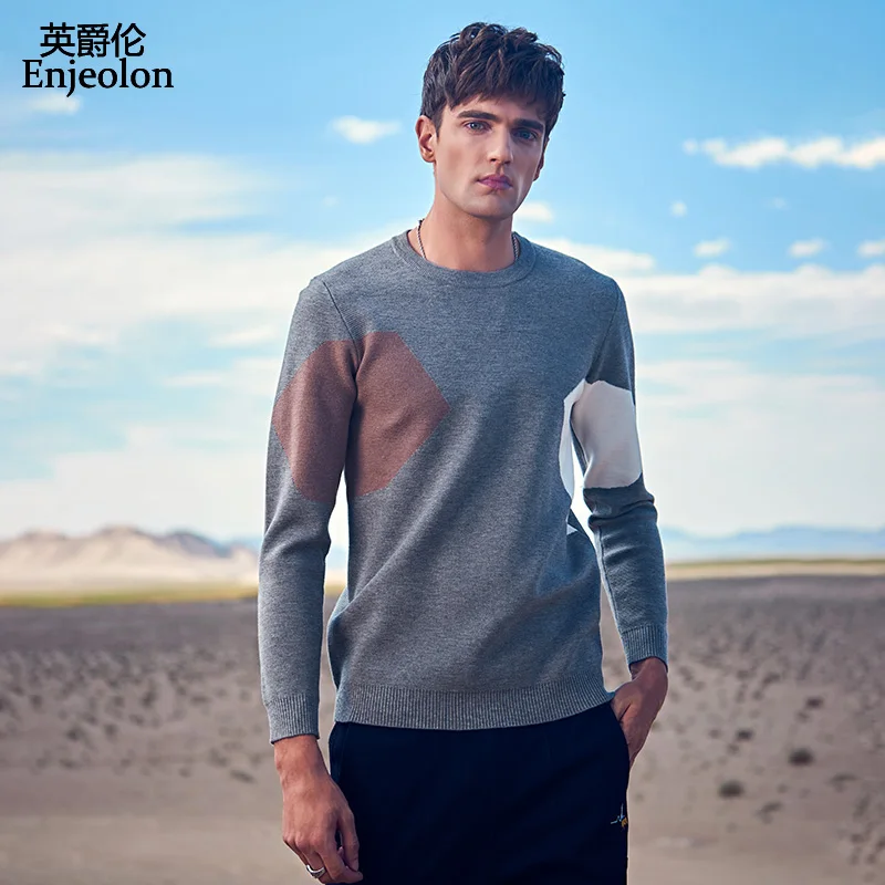 Enjeolon New Sweaters Men Autumn Winter Patchwork Knitted Quality Pullover O-neck Casual Men's Sweater Plus M-3XL MY3448 | Мужская