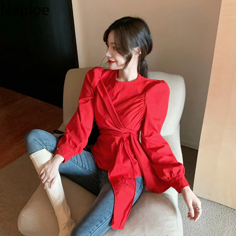 Neploe корейский шикарный пуловер с круглым вырезом однотонная блузка женская со