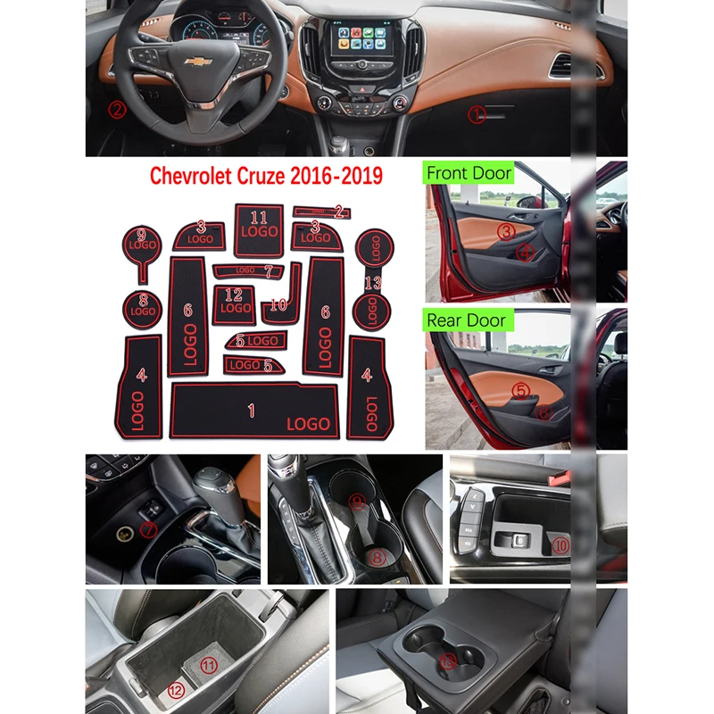 Противоскользящий коврик для дверных канавок прокладка ворот и чашки Chevrolet Cruze 2