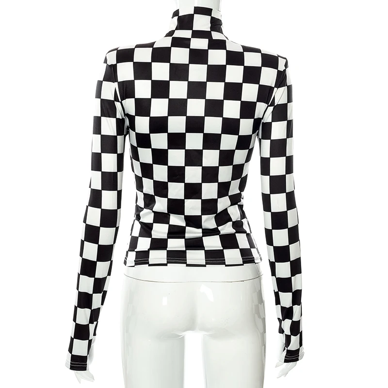 Женская водолазка с длинным рукавом и шахматным принтом | одежда