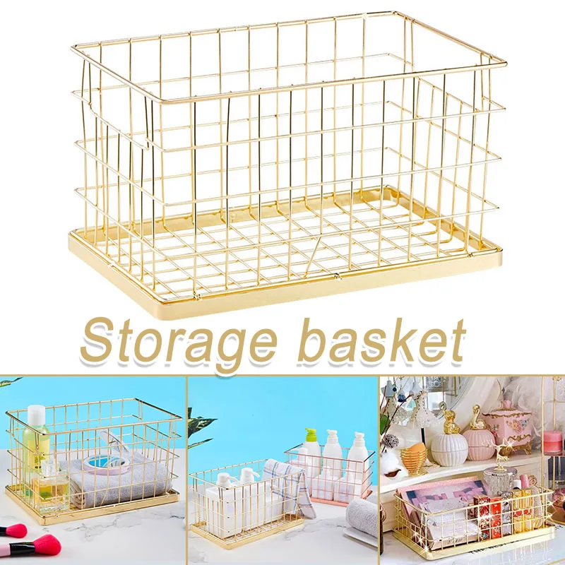 

Железная корзина для хранения, Простой полый Настольный органайзер из металлической проволоки, современный многофункциональный держатель...