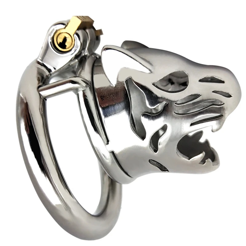 Мужской пояс верности леопардовая головка из нержавеющей стали клетка для