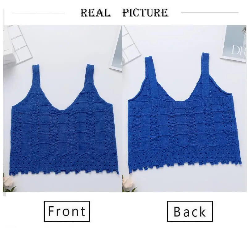 

Sexy Hollow Out Knitted Crop Tops Women 2021 Summer Solid See Through Sling Vest Casual Sleeveless Backless V Neck Slim Tank Top