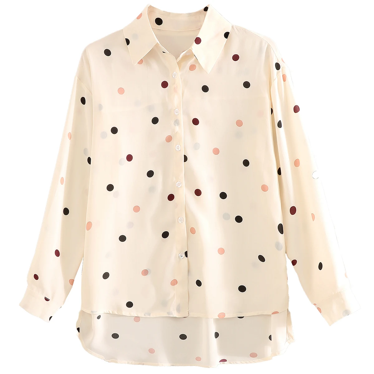 Осенние шифоновые женские блузки корейская мода в горошек Женские рубашки