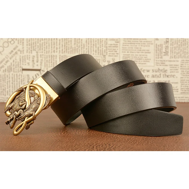 

Mens Belts Genuine Leather Luxury 3D Animal Alligator Two Color Automatic Buckle Solid Pattern Casual Belt Strap Belt For Male